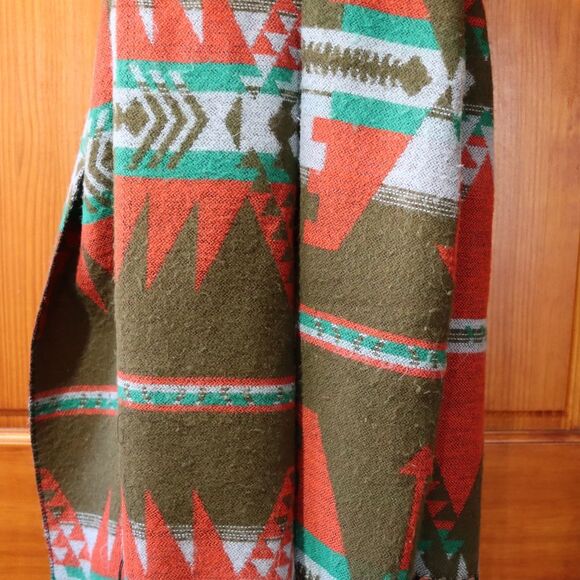 Urban Outfitters Oversized Southwestern Scarf | Olive & Rust Aztec Pattern - Picture 8 of 13